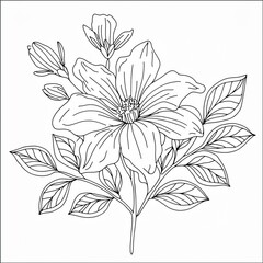 A black and white drawing of a flower