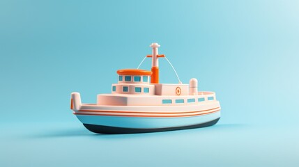 Fototapeta premium Toy boat on pastel blue background 