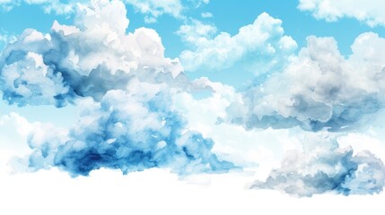 Naklejka premium Watercolor illustration of clouds. Blue sky background