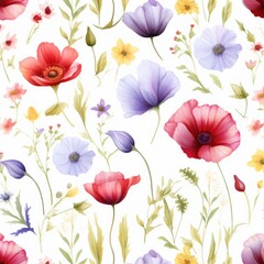 Wild flowers pattern white background 1:1