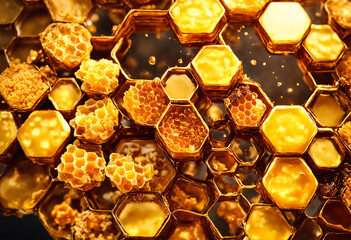 Honeycomb with honey close-up. Top view. - 814231984