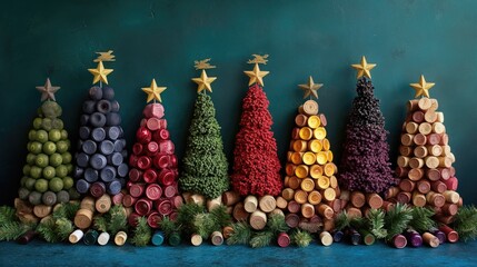 Christmas tree made of wine corks with a star on top. Created with Generative AI.