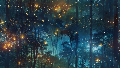Transport audiences into a surreal world where a flock of luminescent fireflies dance overhead at a low-angle perspective in a watercolor-inspired virtual reality setting Experimen