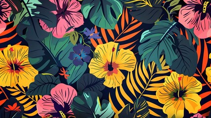 tropical floral pattern, Cute botanical abstract contemporary seamless pattern