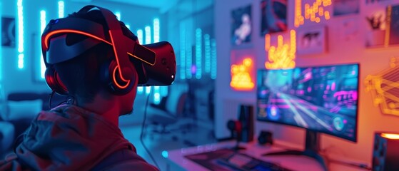 Obraz premium A focused image of a virtual reality gaming setup