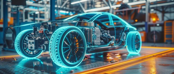 Fototapeta premium A focused image of an advanced electric vehicle s powertrain system