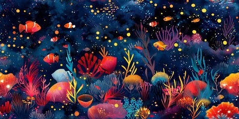 Illustrate the intricate details of underwater worlds teeming with energy and life