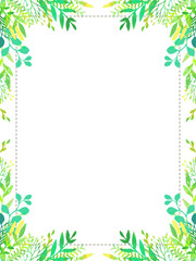 手描きの植物のイラスト入り、フレーム型テンプレート