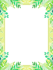 手描きの植物のイラスト入り、フレーム型テンプレート