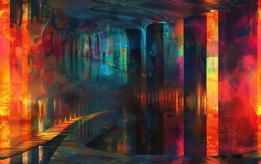 Capture the essence of Utopian Dreams with a side view perspective in an Abstract Impressionism style Infuse innovative lighting techniques to evoke mystery and wonder