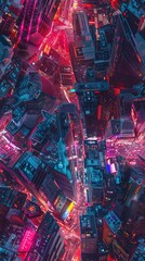 Delight in aerial perspectives of a futuristic cityscape at sundown