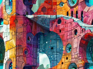 Obraz premium Engage viewers with a worms-eye view of a dystopian future Blend futuristic technologies with unexpected camera angles to create a visually stunning narrative Transport audiences t