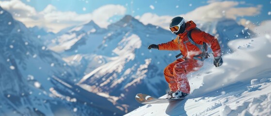 Icon of a snowboarder carving down a snowy slope with a blurred mountain range in the background, portrayed in Glow HUD, emphasizes adventure and thrill