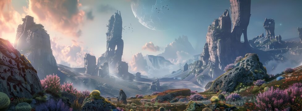 Mystery landscape of a secluded arete, rendered in classic styles color, enhancing its appeal as a breathtaking wilderness vista