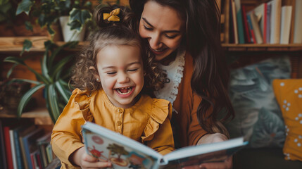 Woman Reading Book to Daughter