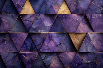 Abstract purple luxury triangles overlapping gold lines