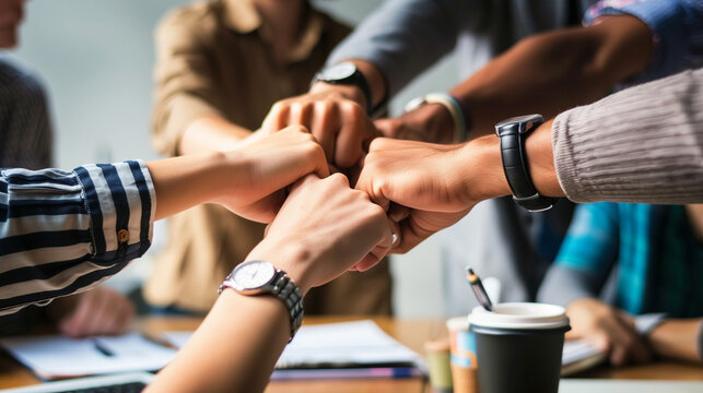 Group of People Putting Hands Together on a Table