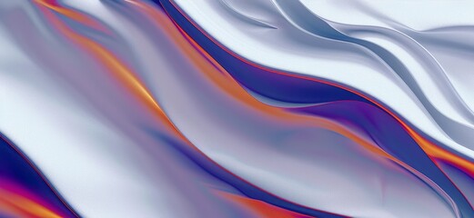 Abstract composition featuring fluid, wavelike forms in a blend of blue, white, and vibrant orange, creating a dynamic interplay of color and movement.