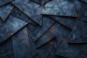 Premium Luxurious Dark Blue Abstract Background Template with Opulent Triangle Pattern and Golden...