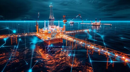Visualize a remote oil drilling platform utilizing edge computing to monitor equipment and optimize performance in realtime