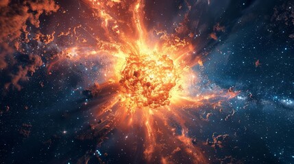 Visualize a supernova explosion illuminating the cosmos with a burst of light and energy, visible across vast distances in the universe