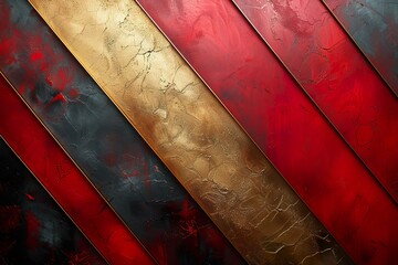 Visualize an abstract composition where luxurious diagonal gold lines elegantly overlap on a vibrant red background