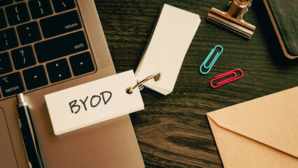 There is word card with the word BYOD. It is an abbreviation for Bring Your Own Device as eye-catching image.