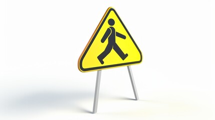 Cartoon illustration of a yellow and black pedestrian crossing sign against a white background