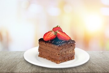 Tasty fresh sweet cake with strawberries