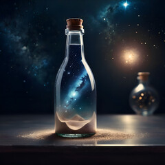 Night Sky Scenery with Stars and Milky Way in Glass Bottle, Concept Art