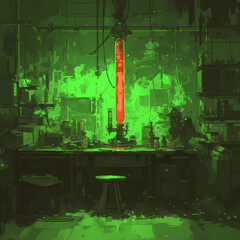 Discover the mystery of an eerie abandoned laboratory bathed in a haunting green glow.
