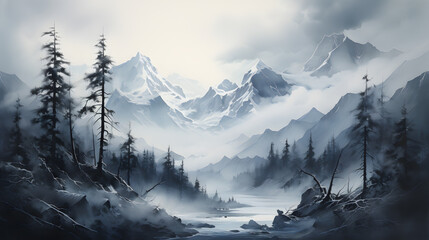 watercolor painting illustration of landscape scenery