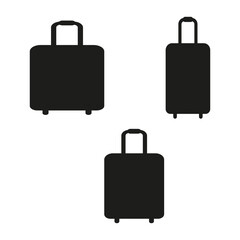 Luggage icon set. Vector travel suitcase. Portable trolley luggage. Black silhouette design.
