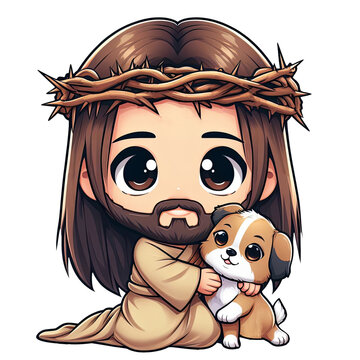recommend clip art: Jesus play with cute beagle puppies