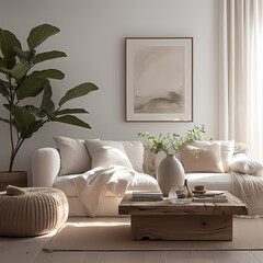 Chic Interior of a Living Space featuring a Seated White Couch by Daylight Window