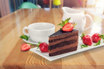 Tasty fresh sweet cake with strawberries