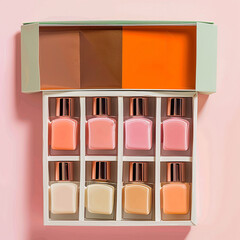 The aesthetic photography of nail polish product with packaging box, that can use for your promotion.