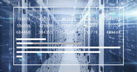 Image of financial data processing over server room