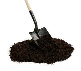 Shovel and pile of soil isolated on white