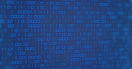 Image of binary coding data processing over blue background