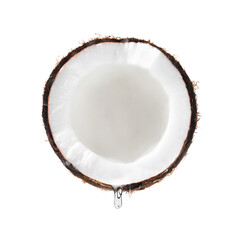 Coconut with dripping oil isolated on white