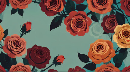 Rose Flower Pattern Background In Retro Style