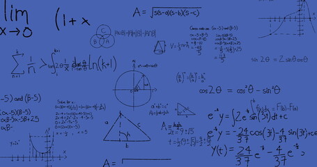 Image of mathematical equations on blue background