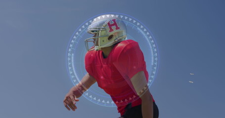 Image of american football player over scope scanning