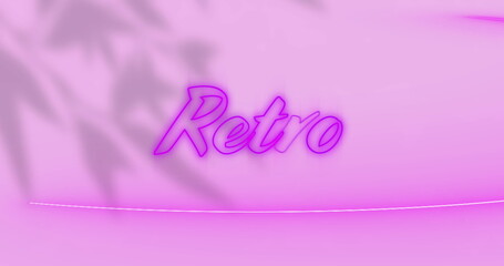 Image of pink neon retro text over shadows on pink wall
