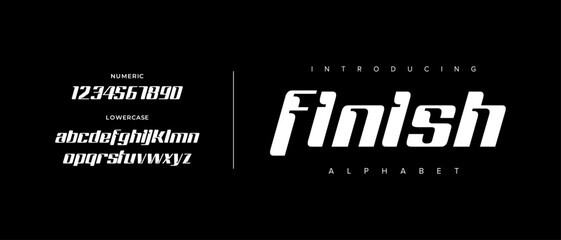 Obraz premium Finish creative simple modern urban alphabet font. Digital abstract futuristic, logo, music, sport, minimal technology typography. Simple numeric vector illustration