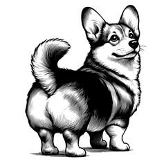 Hand drawn cute Corgi in full-body, vector sketch isolated on transparent background.