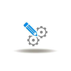 Vector illustration of pencil with gear wheels mechanism. Icon of customize. Symbol of customization.