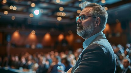 Fototapeta premium A business seminar where a speaker is discussing the impacts of digital transformation on traditional businesses