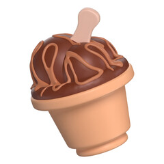 Chocolate Ice Cream With Topping Spoon 3D Icon Chocolate with Transparent Background